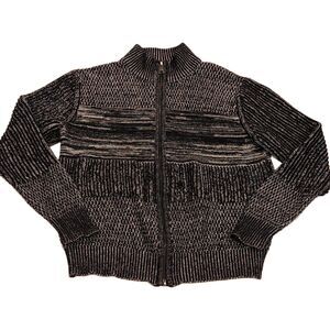 GUESS Mens Knit Full Zip Sweater Medium Black Gray Heathered Cardigan